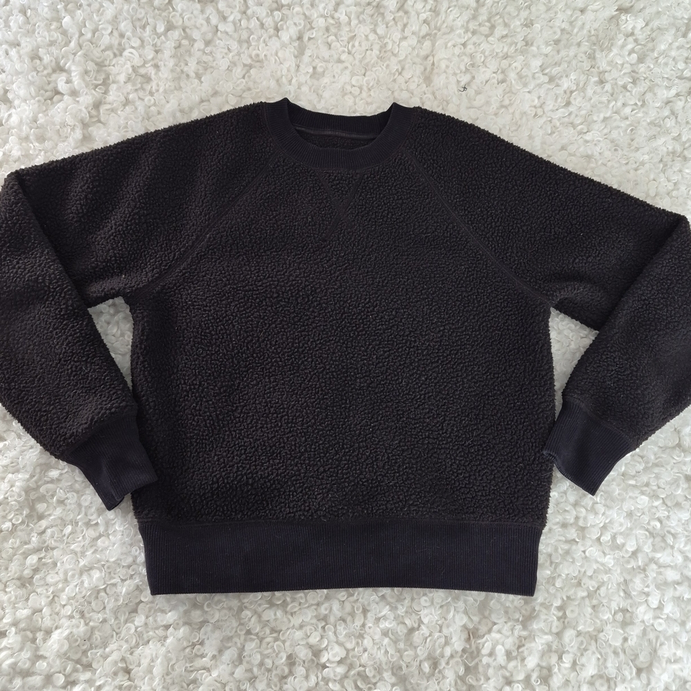 E Everlane The Renew Fleece Raglan Sweatshirt S Black Women Crew Neck Minimalist - Picture 4 of 9